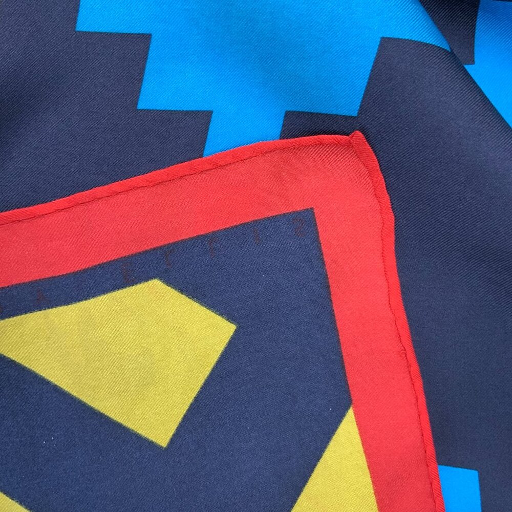 Vintage 70s - 80s Perry Ellis Silk Scarf Bold Geometric Design 34" - Picture 15 of 16